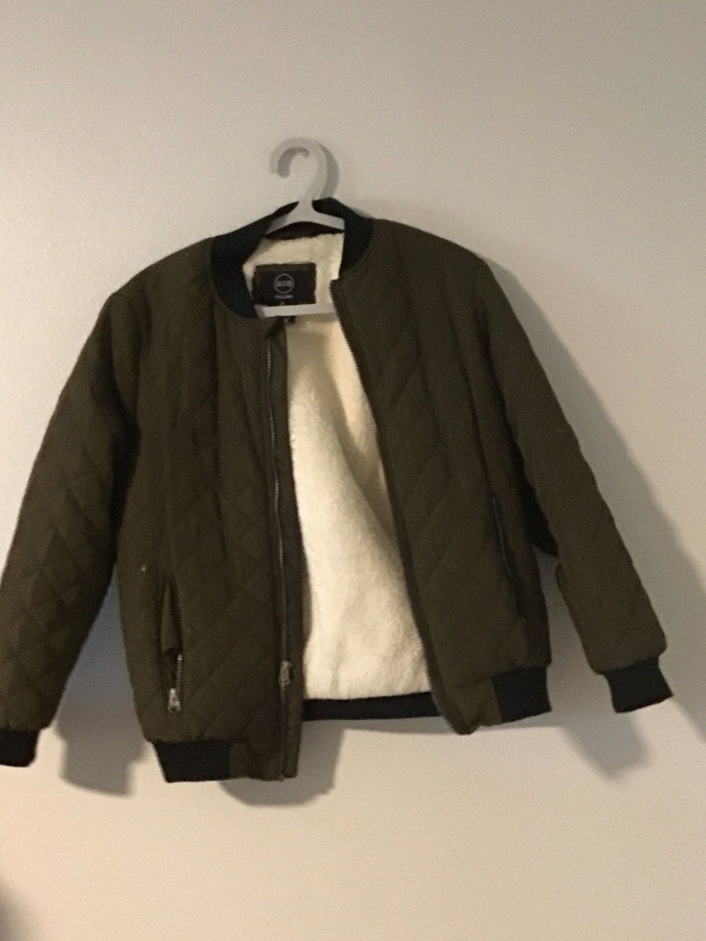 Quilted Olive Bomber Jacket with Sherpa Lining